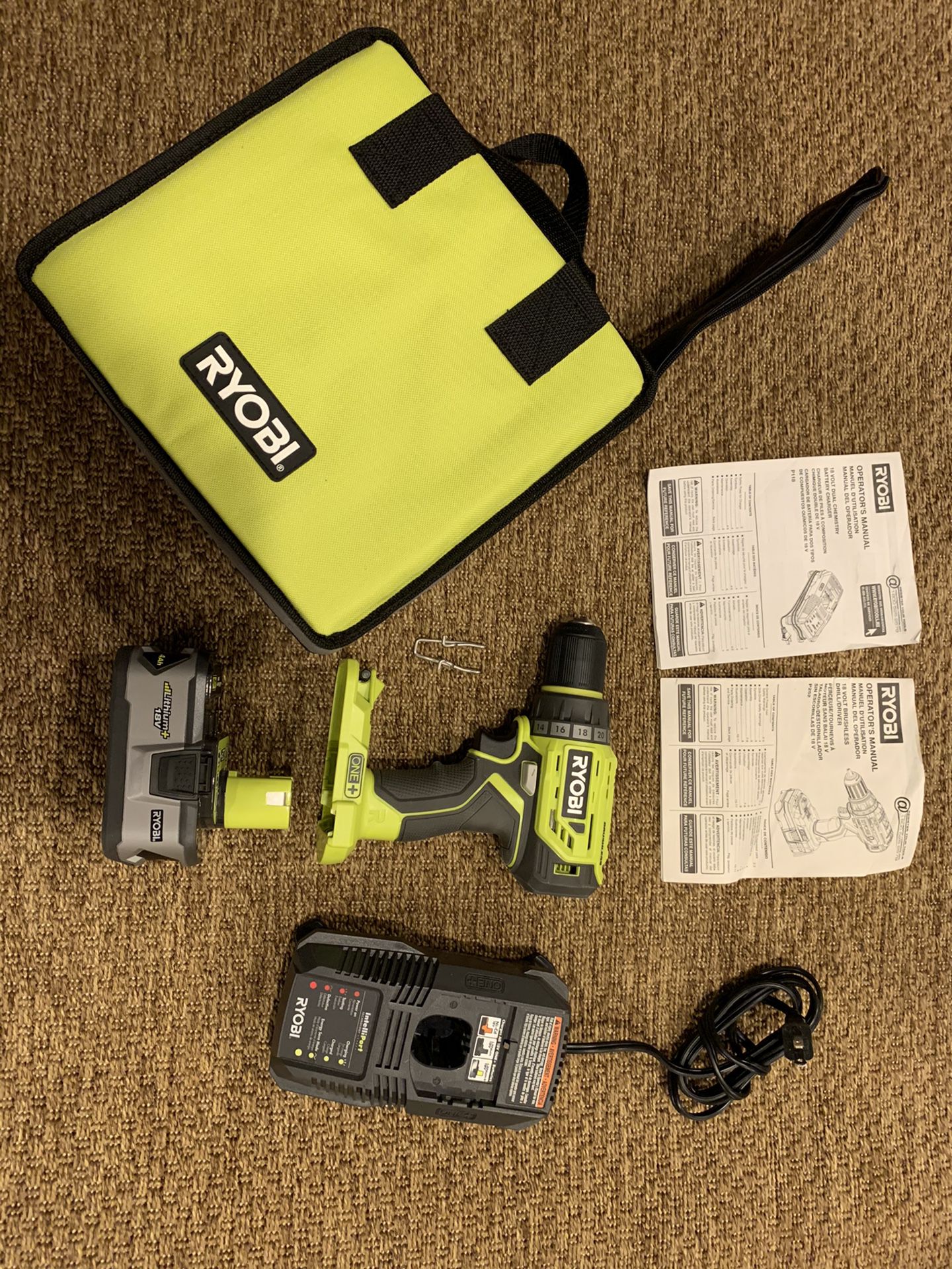Ryobi P252 Brushless Drill/Driver with Bag, 4ah Battery and Charger