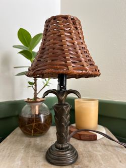 Small Palm Lamp with Wicker Shade