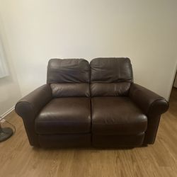 Leather Love Seat Automatic Recliner - Brown
