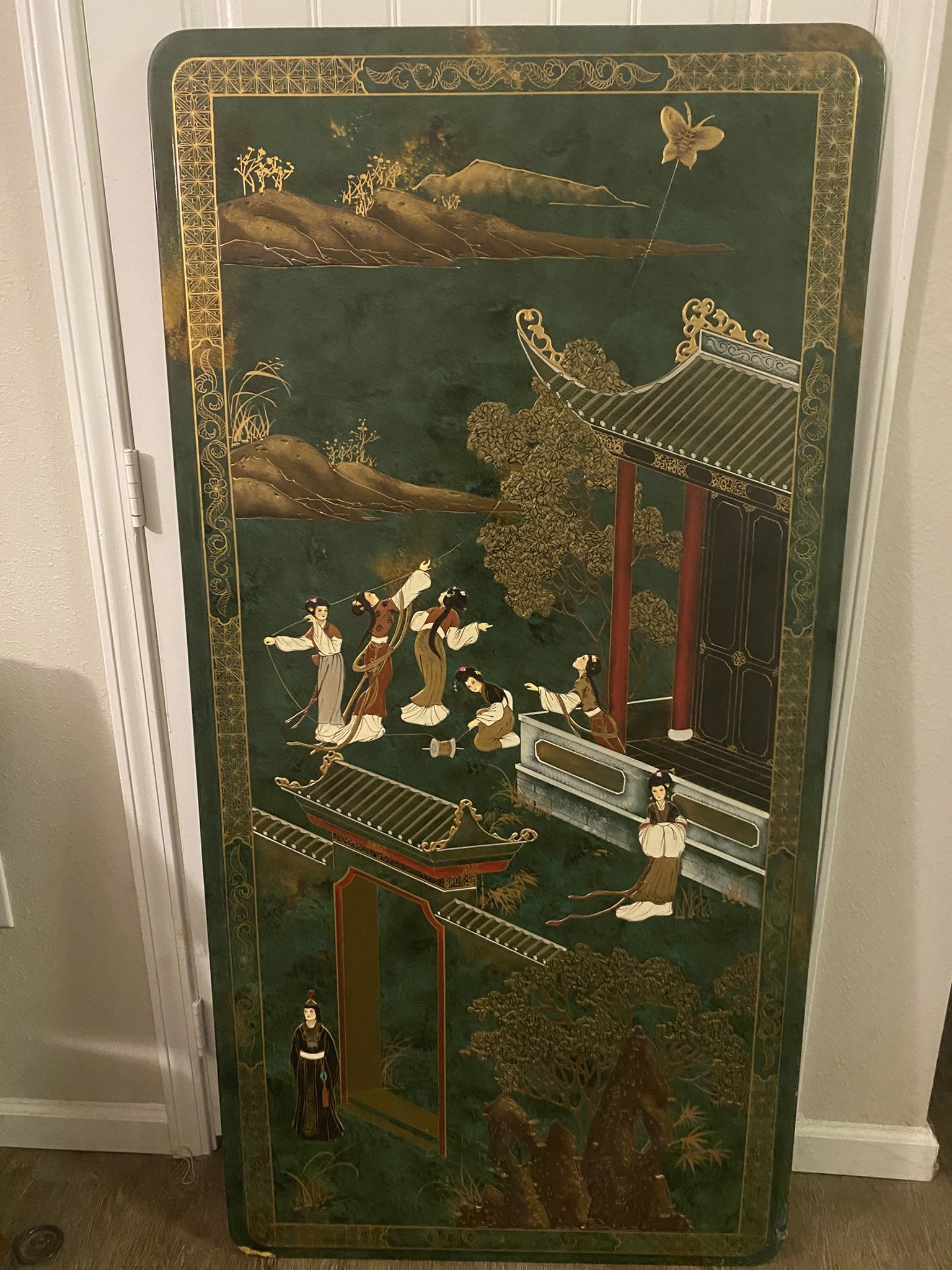 Exquisite Chinese Wood Screen (Heavy) with Detailed Garden Scene 30X60