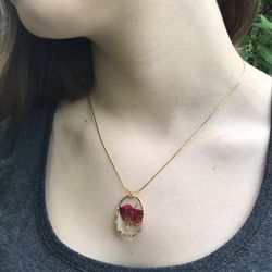 Handmade Dried Rose Gold Tone Wire Wrapped Pendant Necklace Dried Flower Thumbnail