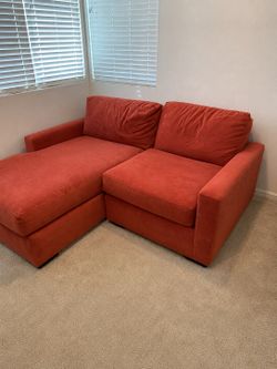 Red suede sofa