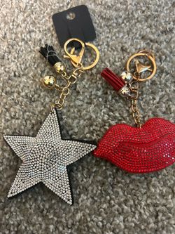 Rhinestone Star and Lips Keychain Set