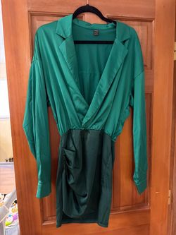 Green satin dress