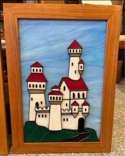Handmade Framed Stained Glass Castle Panel – 15” x 21”