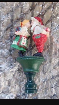 Christmas Decorations Vintage 80s/90s Kissing Santa Lamp Toppers (Set Of 2) Box8