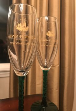 Two (2) Disney World Grand Floridian Hotel Champagne Glasses Flutes