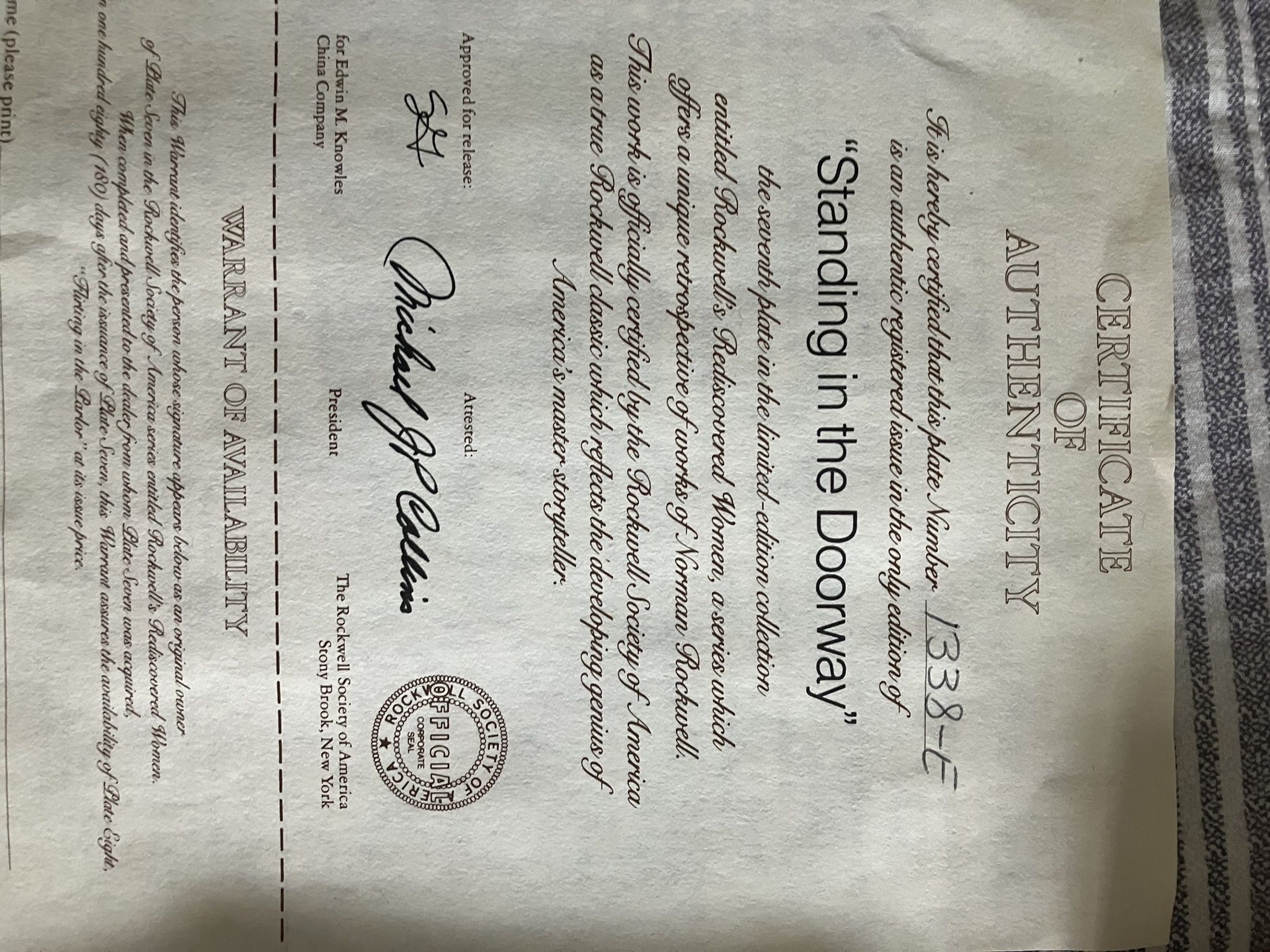 15 Different Normal Rockwell Plates. Most Have original Certificates