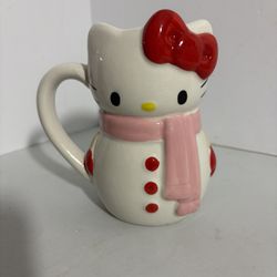 Hello Kitty Snowman Ceramic Mug 6” 3D Sculpted Hand Painted Sanrio Christmas