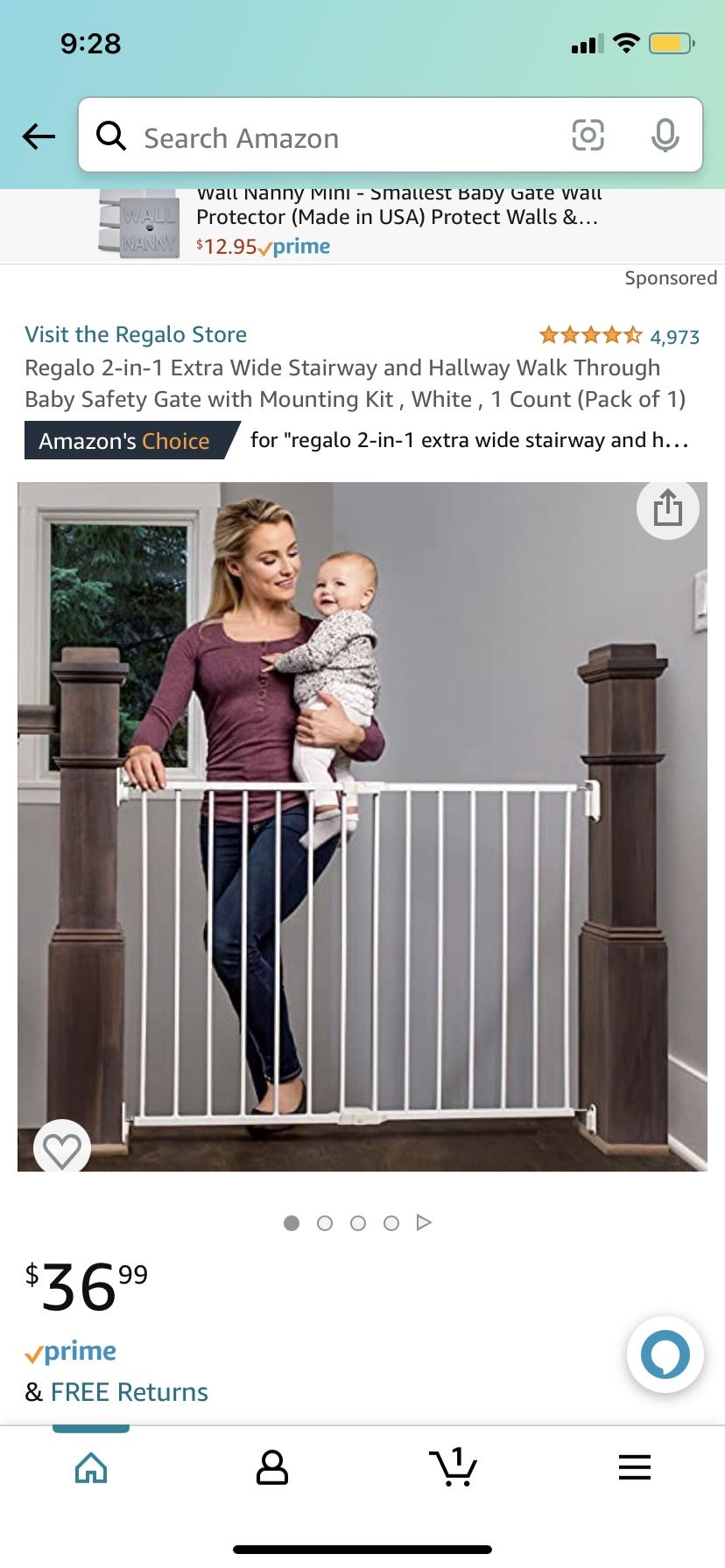 NEW Baby Or Pet Gate Walk-Through Extra Wide Fits 24” To 40.5”