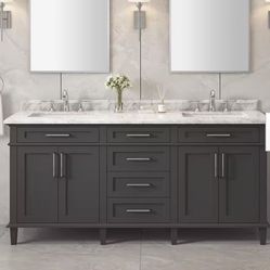 Used 72 inch Bathroom Marble Vanity with faucets
