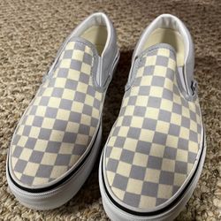 NEW Vans Classic Checkerboard  White Gray Canvas Slip-On Shoes  Womens Size 9.5 NEW