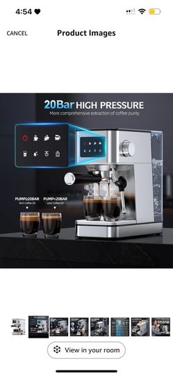 Espresso Machine, 20 Bar Professional Espresso Maker, Milk Frother Steam Wand for Latte, Compact Stainless Steel Machine with 57.5oz Removable Water T