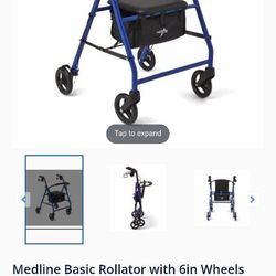 Medline Rollator New In Box Blue Walker W Brakes Folding