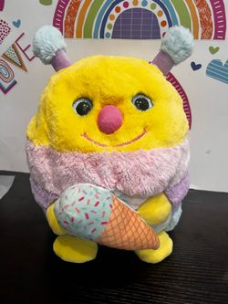 HUG ME RAINBOW BUG OKUSH WITH ICE CREAM CONE ! FLUFFY 12 INCH SOFT PLUSH LIKE NEW
