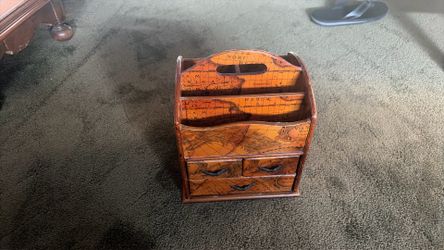 Wooden Desk Organizer with Map Design