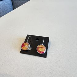 NEW art painted gold and magenta earrings