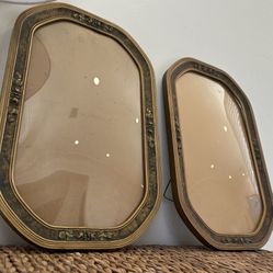 Antique Pair 2 Gilded Gesso Frame Convex Glass Portrait Victorian Wood Carved Gilt Gesso early1900’s Collectible 