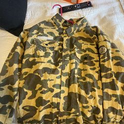 A Bathing Ape Bape Military Yellow Camo Button Up Size XL