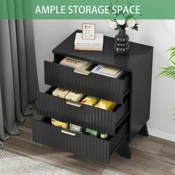 3 drawers nightstand - black, set of 2