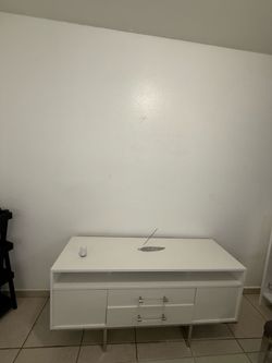 Modern White TV Stand with Storage Drawers