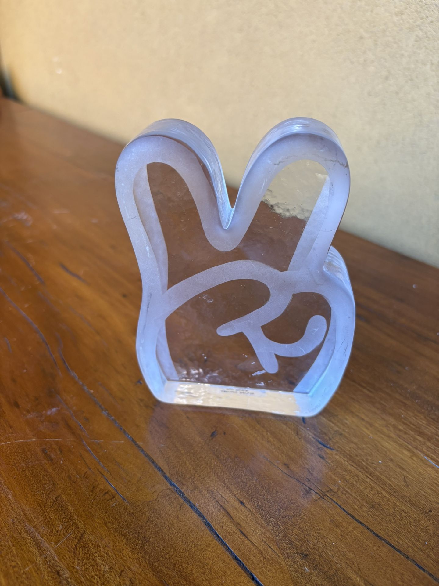 IKEA James Jarvis Clear Glass Paperweight Peace Fingers 2018 Limited