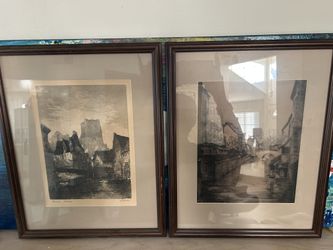Pair of Stevens Etchings - European River Scenes