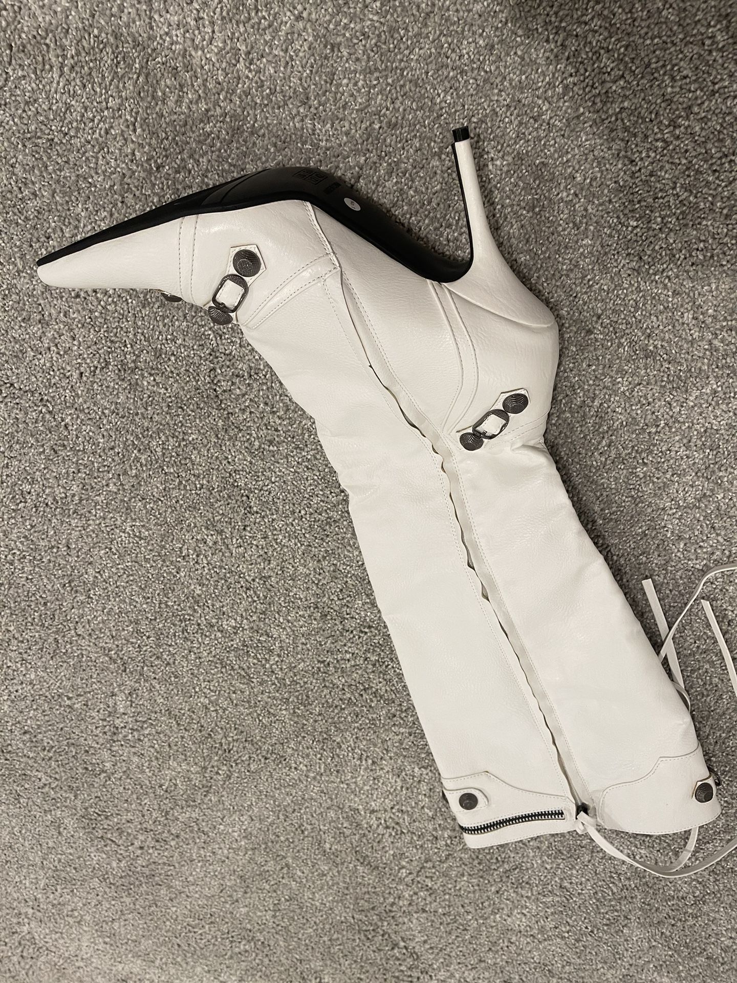 Women's Stiletto High Heel Knee High Boots with Tassel Pointy Toe Studded Zipper Booties Dress Shoes