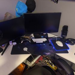 L shape desk and monitor 