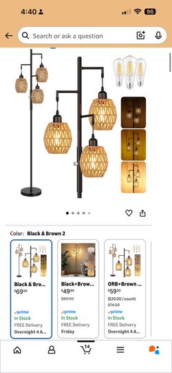 Dimmable Boho Floor Lamp - 3 Light Farmhouse Rattan Floor Lamps for Living Room, Tree Floor Lamps with Bohemian lampshades, Rustic Standing Tall Lamps