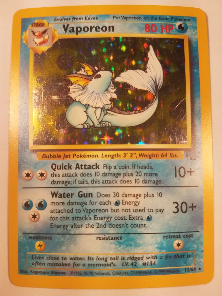 *SHIP ONLY* Played (PL) Vaporeon Holofoil #12/64 Jungle Pokemon TCG Trading Card WOTC Holographic Hologram Holo Foil