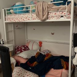 Metal White Twin Loft Bed With Stairs 