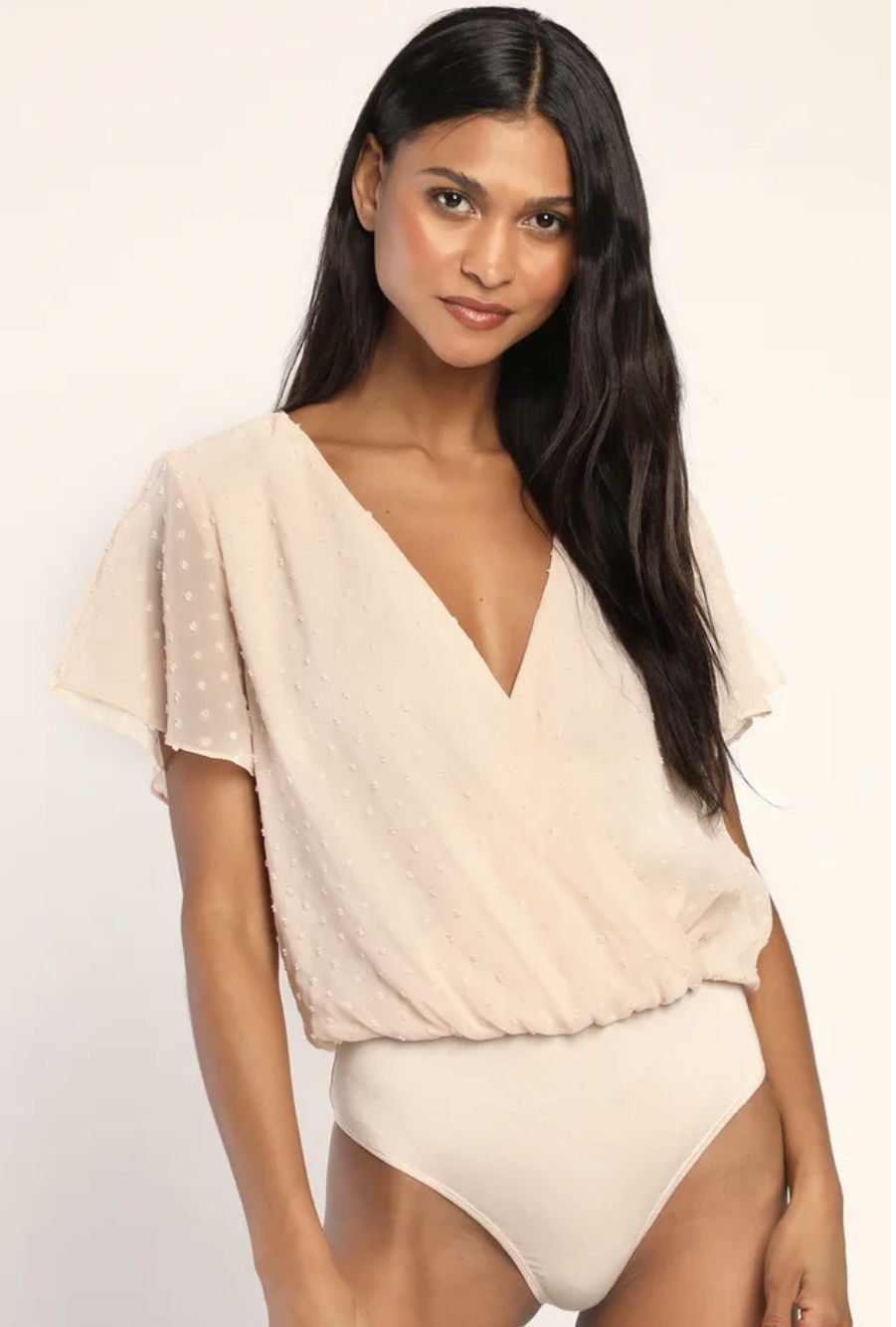NWT Lulu’s Sweetest Of All Pale Pink Dot Flutter Sleeve Bodysuit Size Small NEW