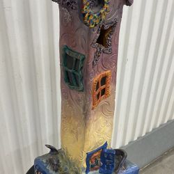 Vintage 1980’s hand-painted whimsical clay pottery fairy house sculpture 