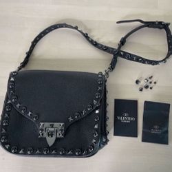 Authentic Valentino ROCKSTUD ROLLING NOIR CROSS BODY BAG