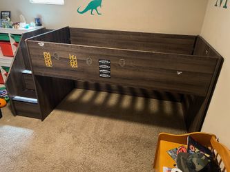 Twin bed frame with stairs and drawers