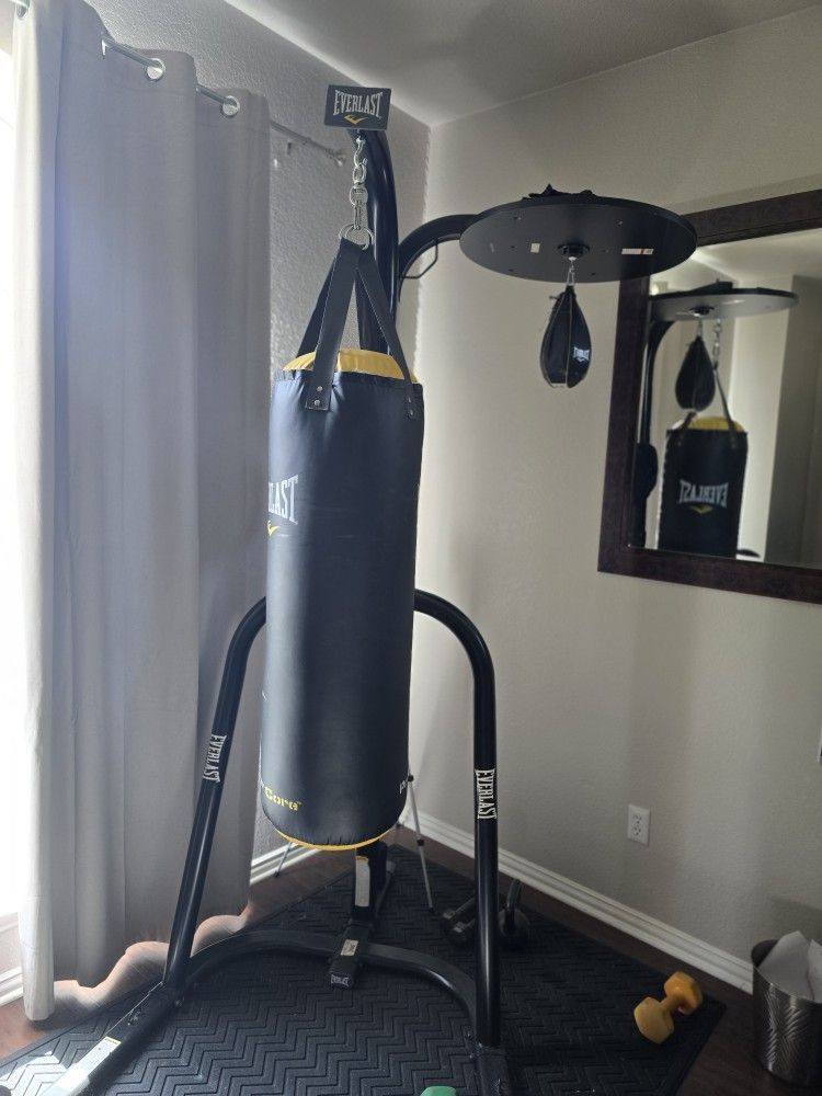 Everlast Heavy Bag Stand With 75lb Bag & Adjustable Speed Bag.