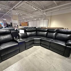 BRAND NEW BLACK LEATHER RECLINING SECTIONAL SAME DAY DELIVERY 