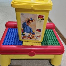 2 Sets Duplo & Mega Blocks & Storage Adjustable Table Both Full Of Blocks