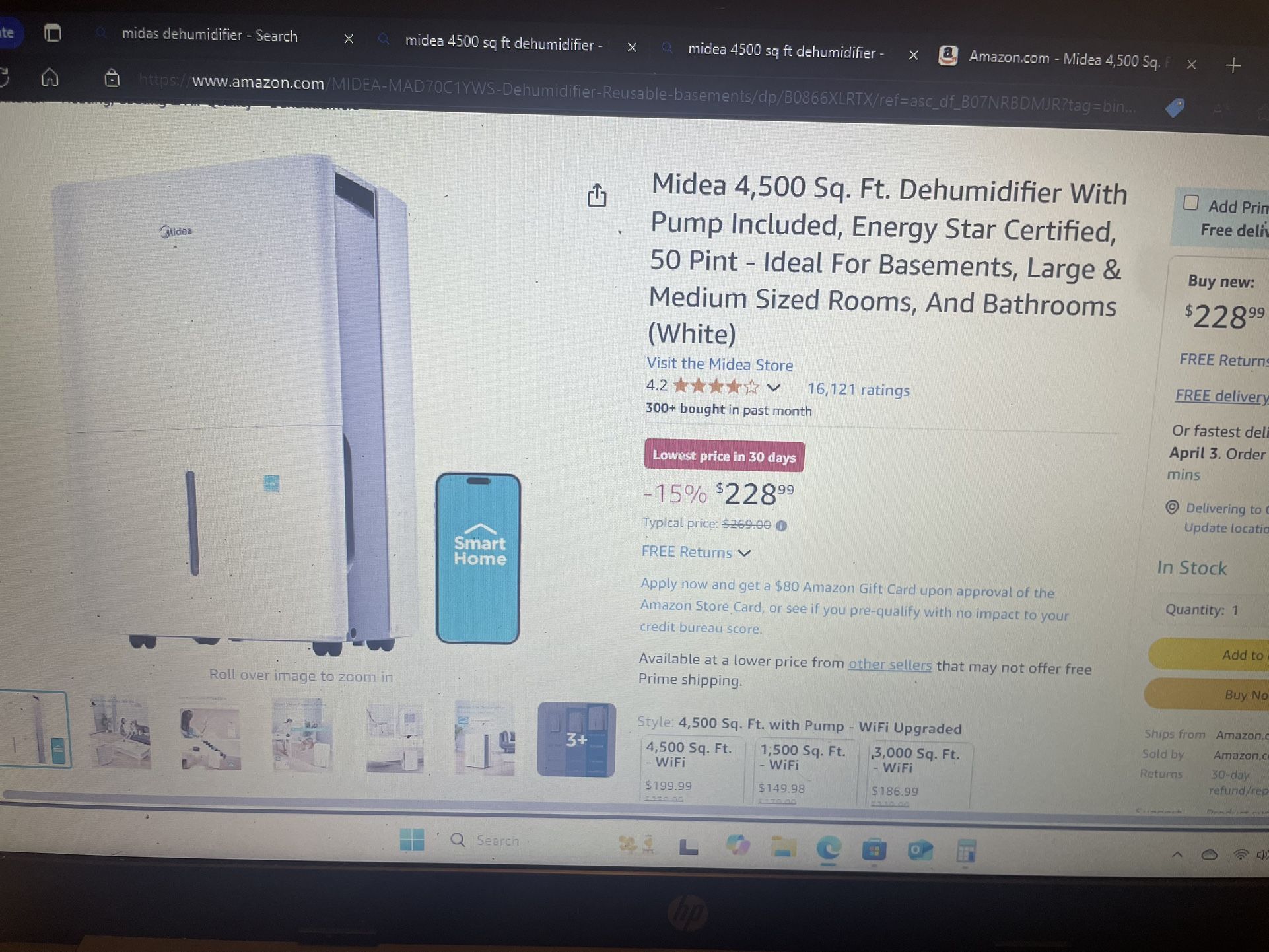 Midea 4,500 Sq. Ft. Energy Star Certified Dehumidifier With Reusable Air Filter