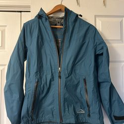 LL Bean Misses Teal Blue Trail Rain Hooded Jacket XS