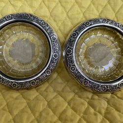 Vintage Absolutely Stunning Cristal And Sterling Silver Coasters