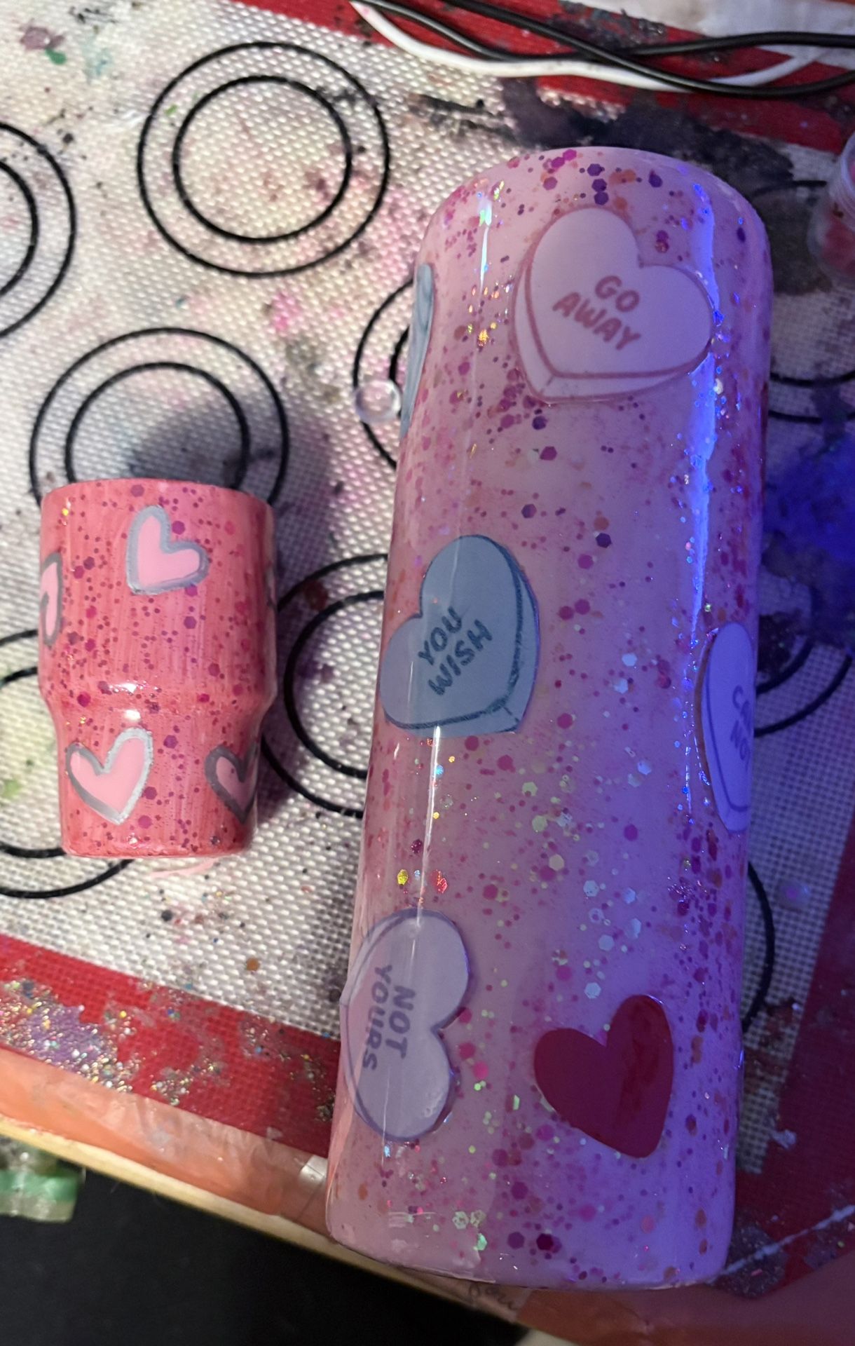 Set 20 Oz &3 Oz Tumbles Funny Valentines Cups W/lids N Straws