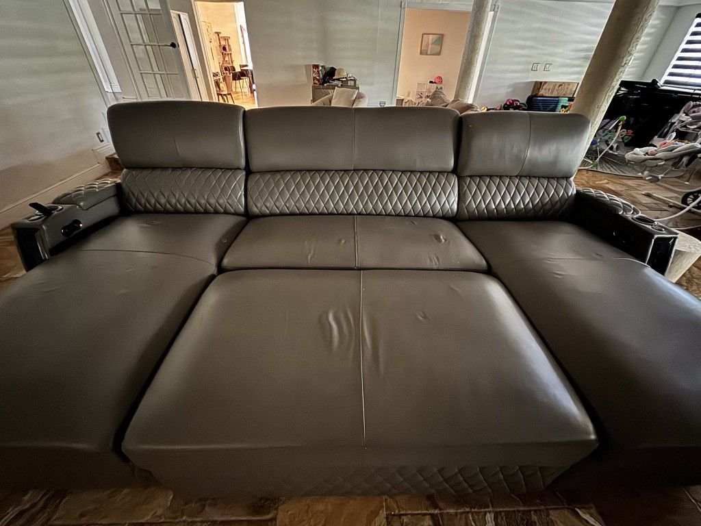 Italian Leather Power Chair Lounger Sofa Gray