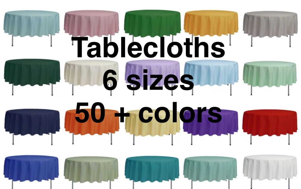 $10 TABLECLOTHS 55 Colors 5 Sizes See INFO