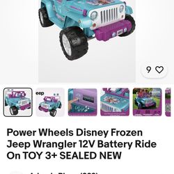 Fisher-Price Power Wheels Disney Frozen Jeep Wrangler Ride-On Vehicle with Extra Rechargeable 12-V