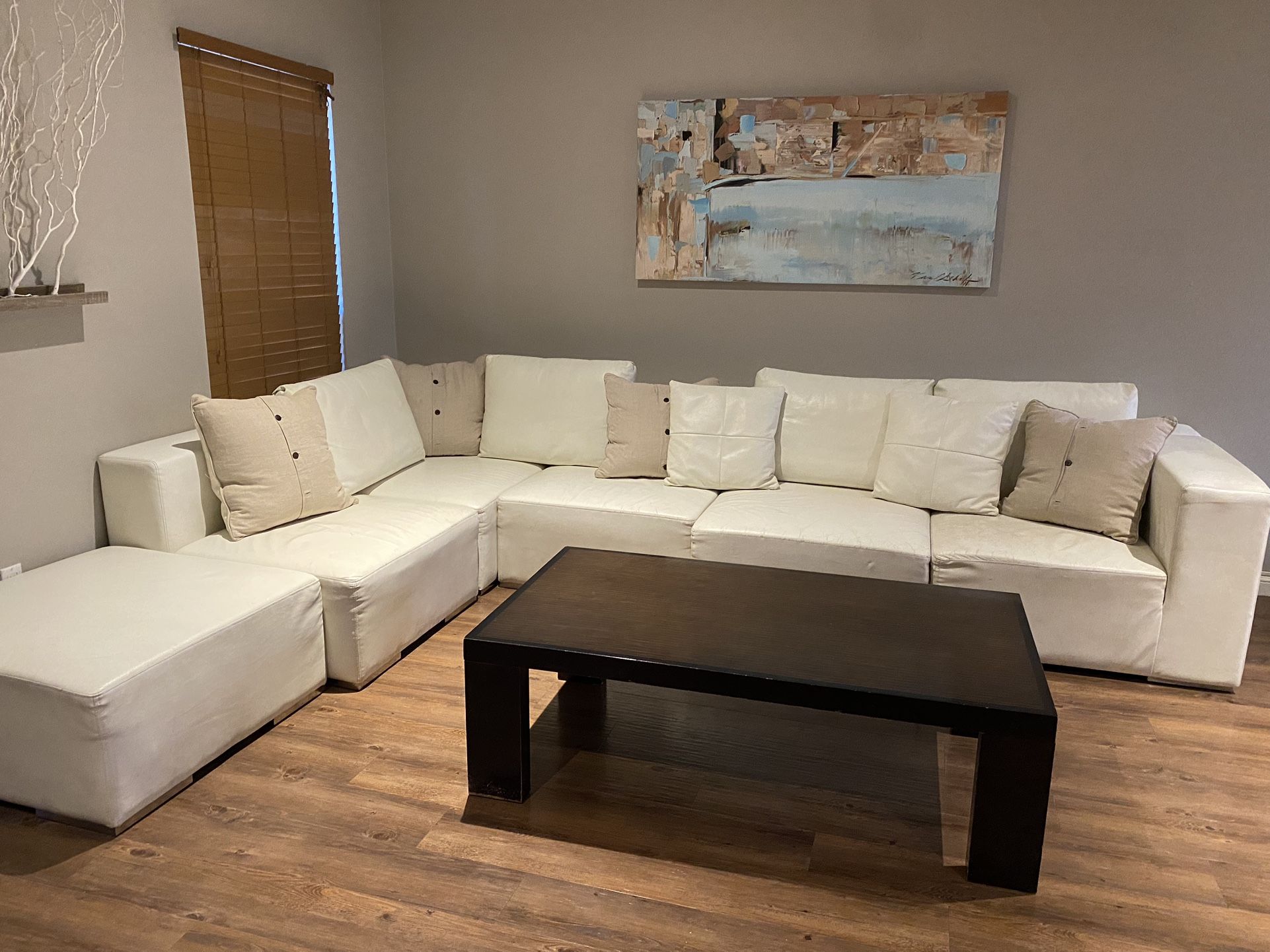 6 Piece Sectional White Leather Couch