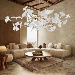 Brand New Large Ceramic Ginkgo Leaf Chandeliers with Brass Branch Shaped Frame for Dining Room Bedroom