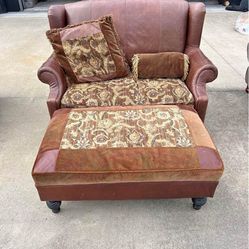 XXXL Antique Leather Chair And Ottoman