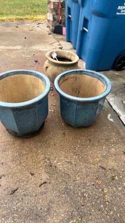 Blue Glazed Ceramic Outdoor Planters Set of 3
